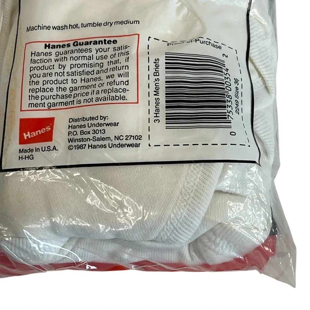 Vintage NOS 1987 HANES MENS Sz 36 Briefs White 3 Pack Tighty Whities Made In USA - Picture 4 of 8